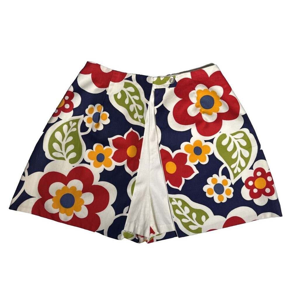 Vintage 60s 70s Skirt Over Shorts Skort Big Flower Groovy Jr Girl Woman Small